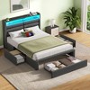 Greenstell Bed Frame with Upholstered  Storage Headboard & Charging Station and  LED Light & Storage Drawers - 2 of 4