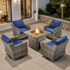 Buenhomino 5 Piece Wicker Outdoor Patio Furniture Set with 50000 BTU Fire Pit Table,Outdoor Dining Table Set 4 Swivel Chairs with Cushions - 2 of 4
