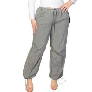 Slickblue Plus Size Parachute Pants for Women - Drawstring Waist with Pockets - Nylon Fabric - Size 1XL to 3XL - 1 of 4