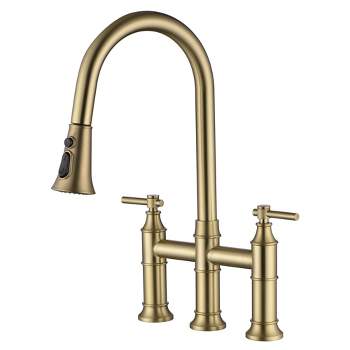 SUMERAIN 8-Inch Centerset Kitchen Bridge Faucet with Pull Down Sprayer 3 Hole, Brushed Gold