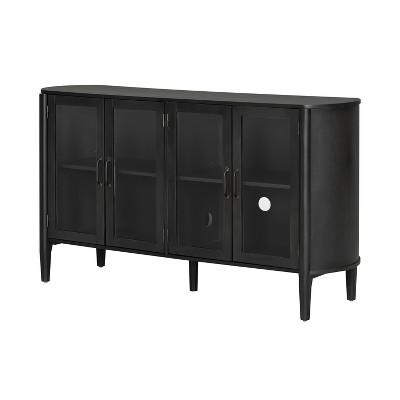 ModernLuxe 4-Door Storage Cabinet with Glass Doors, Pine Wood Buffet Console Display Cabinet TV Stand with Adjustable Shelves