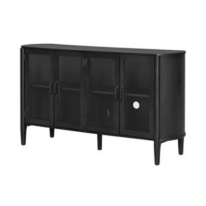 ModernLuxe 4-Door Storage Cabinet with Glass Doors, Pine Wood Buffet Console Display Cabinet TV Stand with Adjustable Shelves - 1 of 4