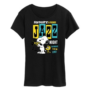 Women's - Peanuts - Snoopy and Woodstock Live Jazz Night Short Sleeve Graphic T-Shirt - 1 of 4