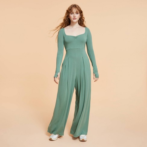 Blogilates Women s Sweetheart Wide leg Jumpsuit Olive Green L Target