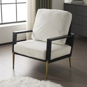 BDELITE Modern Low Back Upholstered Accent Armchair with Gold Metal Legs, Rubberwood Frame & Pillow Back-28.75*29*35.3 Inch, White - 1 of 4