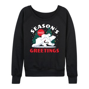 Women's - Coca-Cola - Seasons Greetings Polar Bears Lightweight French Terry Wide Neck Long Sleeve Graphic Shirt - 1 of 4