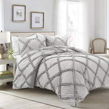 Oversized Queen Comforter Eccentric Gathered Ruffles Alloy Gray