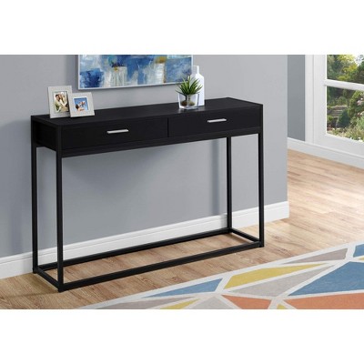 Black Metal and Wood Console Table with Storage Drawers