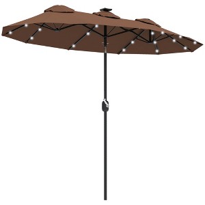 Double-sided Patio Umbrella, 9.7 ft. Outdoor Umbrella with 45-Degree Tilt and Crank, LED Solar Light and 12 Ribs - 1 of 4