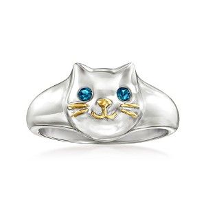 Ross-Simons London Blue Topaz Sterling Silver Cat Ring With 18kt Gold Over Sterling - 1 of 4