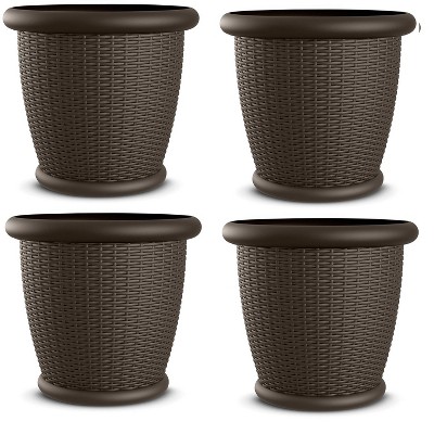 Suncast Willow 22" Diameter Resin Decorative Wicker Patio Planter Pot (4 Pack)