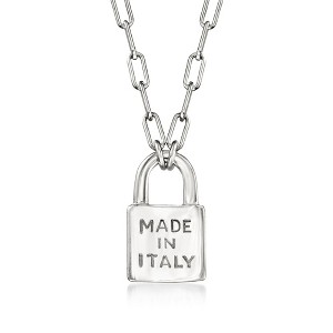 Ross-Simons Italian Sterling Silver "Made in Italy" Lock Pendant Paper Clip Link Necklace - 1 of 4