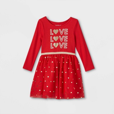 Toddler Girls' 'Love' Glitter Tutu Tulle Long Sleeve Dress - Cat & Jack™ Red