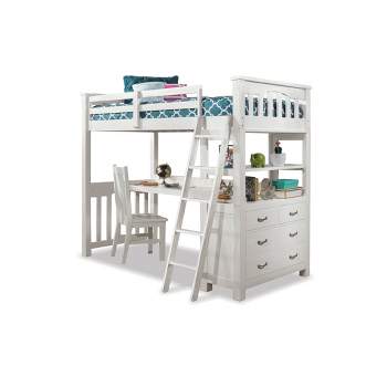 Twin Highlands Kids' Loft Bed with Desk, Chair and Hanging Nightstand White - Hillsdale Furniture
