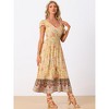 Allegra K Women's Floral Smocked Waist Short Sleeves V Neck Long Boho Dress - 3 of 4