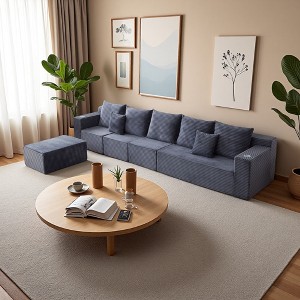 165" Corduroy Modular Sectional Cloud Sofa with Cup Holders - 1 of 4