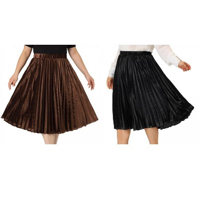 Agnes Orinda Women's Plus Size Velvet Elastic Waist Party Metallic Swing Midi A Line Skirts