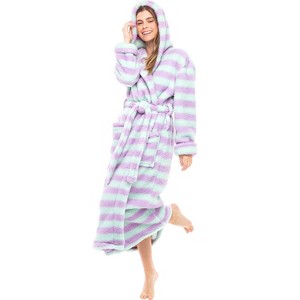 ADR Women's Robe, Plush Fleece Women's Bathrobe with Hood, Long Fluffy Fuzzy Bath Robe Pink Purple Plus Size - 1 of 4