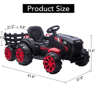 12V Red Kids Ride-On Tractor with Trailer and Dual Motors