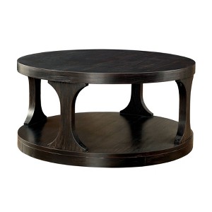 HOMES: Inside + OutSande Farmhouse Round Wood Coffee Table Antique Black: Fixed Shelf, Transitional Style - 1 of 4