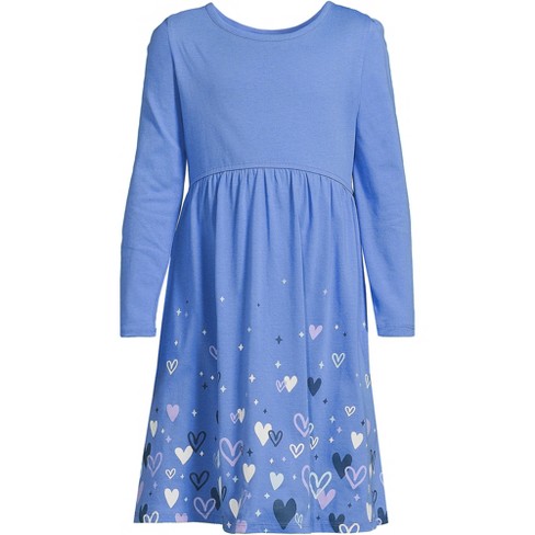 Lands' End Kids Long Sleeve Gathered Waist Jersey Dress - X-large - Heart  Hem : Target