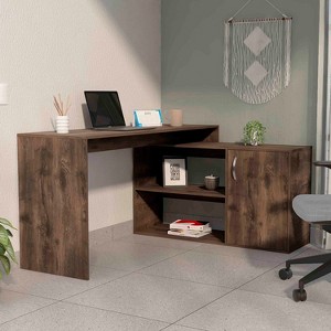 CAVINAS L-Shaped Writing Desk with Storage,59.6" Corner Computer Desk w/2 Shelves and Cabinet - 1 of 4