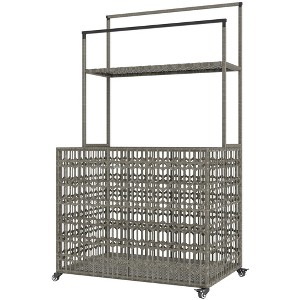 Aghana Digitals Mixed-Gray Rolling Pool Storage Caddy with PE Rattan Wicker Basket, Shelf & Towel - 1 of 4