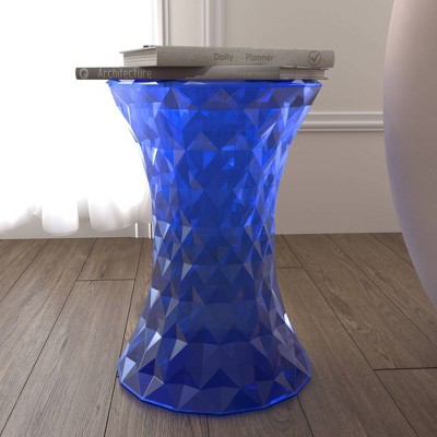 Transparent Blue Diamond-Shaped Modern Side Table