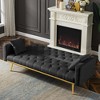 Velvet Convertible Folding Futon Sofa Bed with Tufted Back and Seat, Adjustable Backrest and 4 Gold Metal Legs - 2 of 4