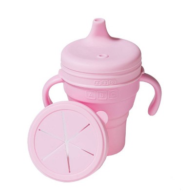 Austin Baby Collection Silicone Collapsible Cup Sippy Snackie Lid Set - Soft Pink - 8oz