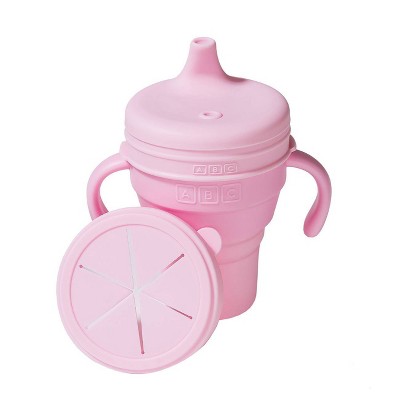 Image of Austin Baby Collection Silicone Collapsible Cup Sippy Snackie Lid Set - Soft Pink - 8oz