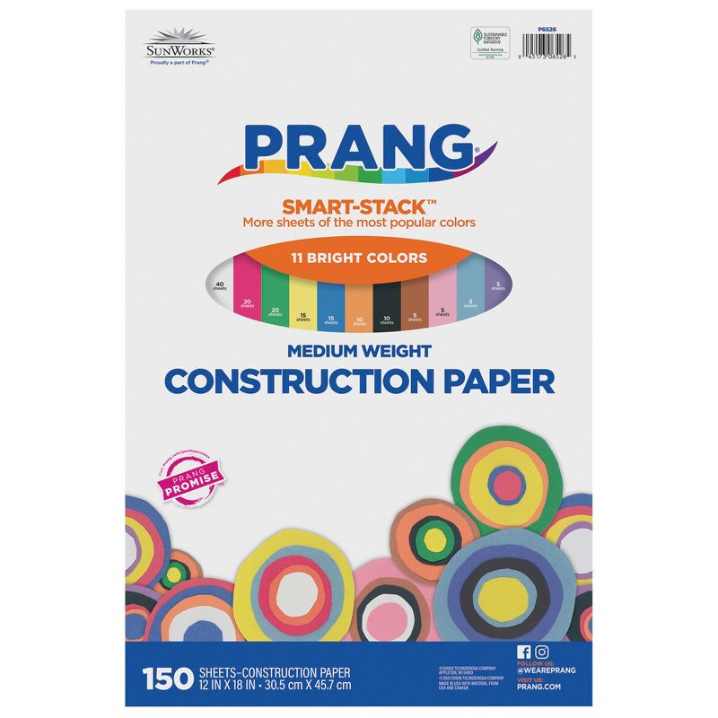 Prang Smart-Stack Groundwood Medium Weight Construction Paper, 12 x 18 Inches, Assorted Colors, 150 Sheets, 1 of 6