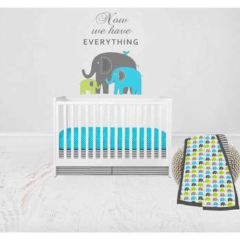 Bacati - Elephants Aqua/Lime/Gray 3 pc Crib Bedding Set