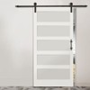 Karl Home 30 in. x 84 in. 5 Lite Tempered Frosted Glass White Primed Glass Sliding Wood Barn Door with Hardware Kit - 4 of 4