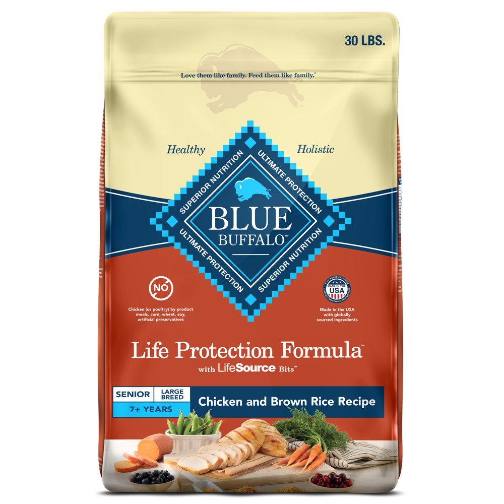 Photos - Dog Food Blue Buffalo Life Protection Chicken & Brown Rice Recipe Large Breed Senio 