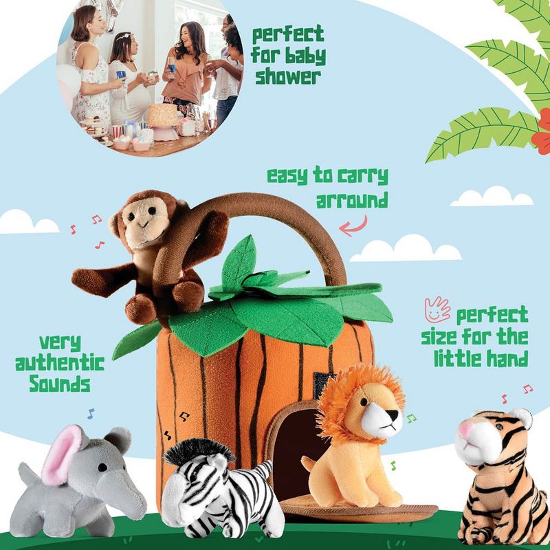 Baby Plush Talking Stuffed Animals Jungle 6 Pcs Set with Carrier for Kids Includes Jungle house, Elephant, Tiger, Lion, Zebra, and Monkey - Play22usa, 5 of 12