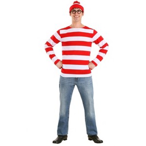 HalloweenCostumes.com Medium/Large  Men  elope Where's Waldo Costume, Red/White - 1 of 4