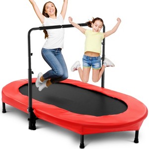 KRISRATE 56" Double Trampoline, Mini Fitness Rebounder with 5-Level Adjustable Handle, Parent-Child Trampoline, Max Load 220lbs, for Indoor/Outdoor - 1 of 4