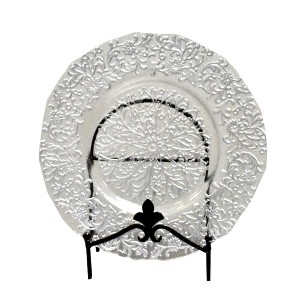 Essential Decor & Beyond 13.2" Modern Round Glass Charger with Silver Floral Pattern Set of 4 - 1 of 4