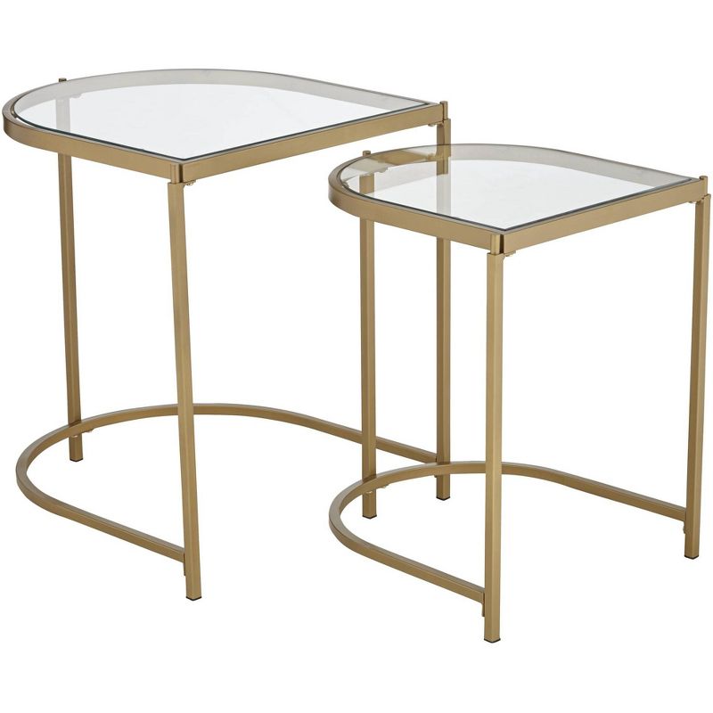 Kensington Hill Ezio Modern Metal Nesting Tables 24" x 20 3/4" Set of 2 Gold Clear Tempered Glass for Living Room Bedroom Bedside Entryway Home Office, 5 of 10