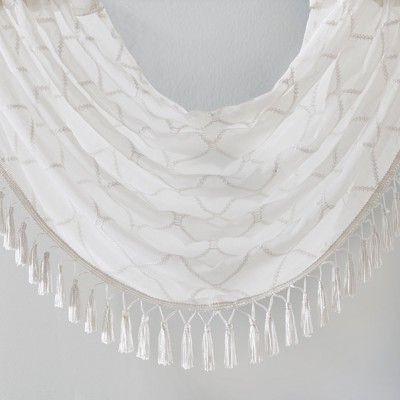 White Sheer Embroidered Waterfall Valance with Tassels