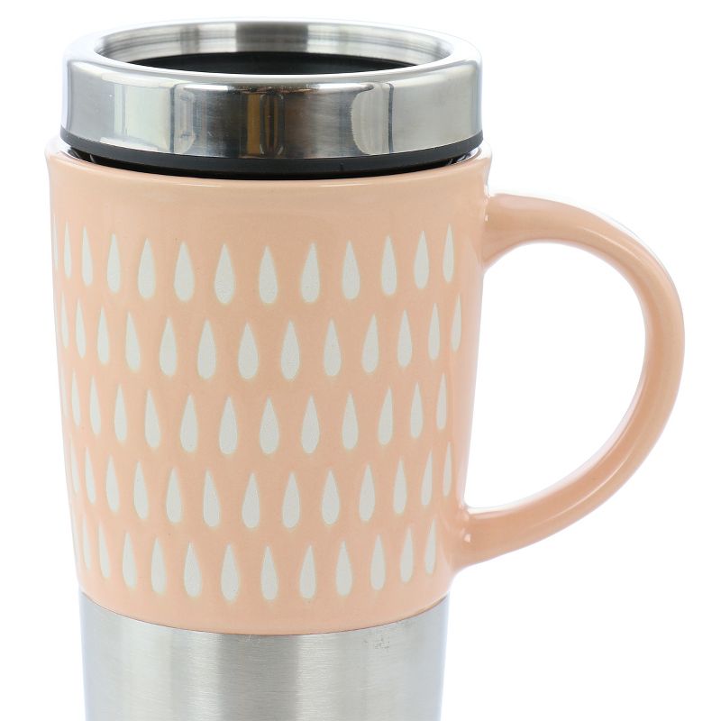 Mr. Coffee Travertine 16 Ounce Stoneware and Stainless Steel Travel Mug With Lid in Light Pink, 3 of 7