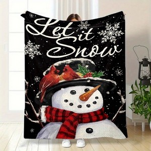 Lomsoe Snowman with Scarf Christmas Print Flannel Blanket - All Seasons Soft Cozy Warm Throw Blanket for Bed, Napping, Camping, Travel, Office - 1 of 4