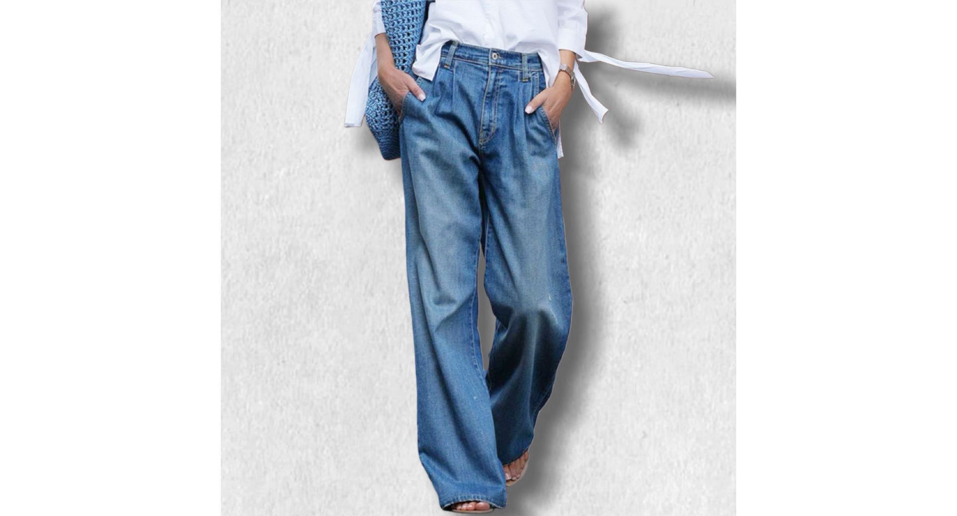 Women High Waisted Wide Leg Jeans, Tummy Control Flattering Straight Leg Baggy Denim Pants with Full Length