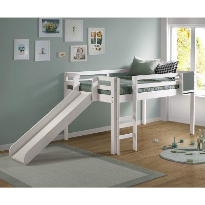 Home Imports Emporium Twin Size Loft Bed with Slide and Ladder, Kids Low Loft Bed