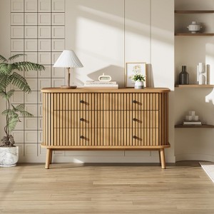 6 Drawer Dresser for Bedroom, Double Chest of Drawers, Boho Wooden Dresser with Handles, Storage Organizer for Closet, Living Room, Hallway, Entryway - 1 of 4