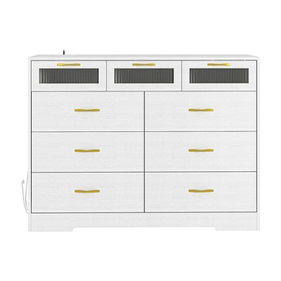 Resenkos Dresser for Bedroom with 9 Drawers, Storage Tower, Tall Chest Organizer Unit, Chest of Drawers, White