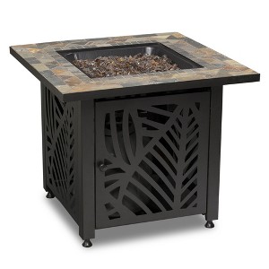Endless Summer 30 Inch Square 50,000 BTU LP Gas Outdoor Fire Pit Table with Slate Tile Mantel, Cut Out Design, Fire Glass, and Cover, Brown Multi - 1 of 4