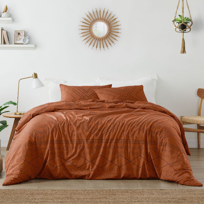 Sweet Jojo Designs Full/Queen Comforter Bedding Set Geometric Boho Dot Orange Black 3pc, 1 of 8