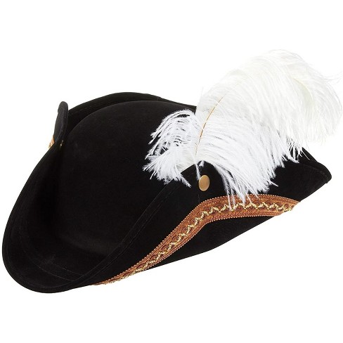 Juvale Tricorn Pirate Hat With Feather For Halloween Outfit, Renaissance  Hat For Colonial War Theme Birthday Party Costume, Adult Size, Black :  Target